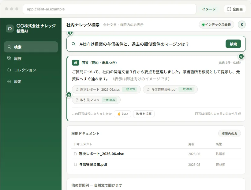 社内ナレッジ検索AIの画面イメージ